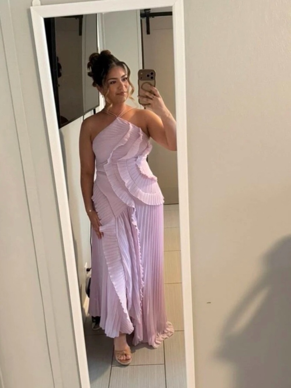 Asymmetric One-Shoulder Pleated Maxi Dress in Lavender